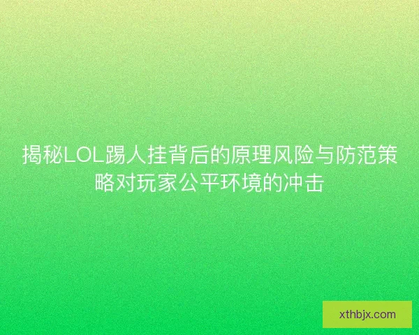 揭秘LOL踢人挂背后的原理风险与防范策略对玩家公平环境的冲击